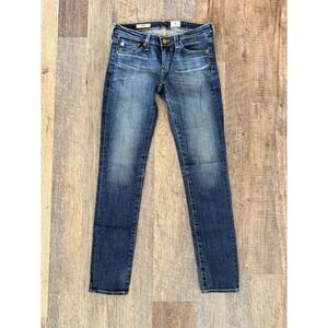 AG Adriano Goldschmied Women 26 Slim Jean Blue Button Zip Stilt Cigarette Leg